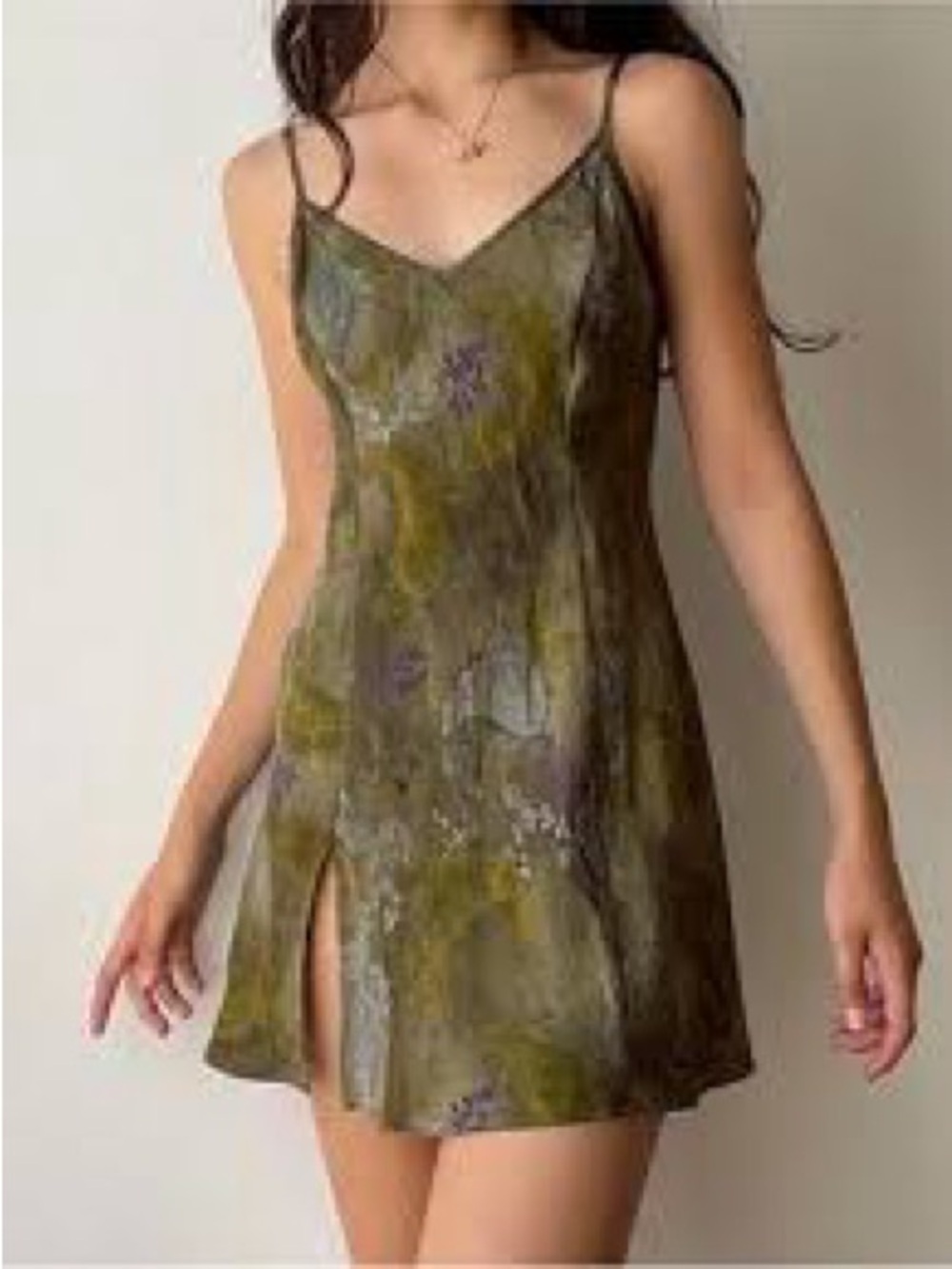 Victoria’s Secret Y2K olive green paisley 100% silk slip dress. Large